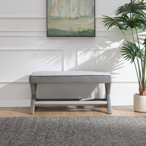 Velvet Ottoman Bench with X-Cross Legs, Upholstered Accent Stool for Bedroom Living Room