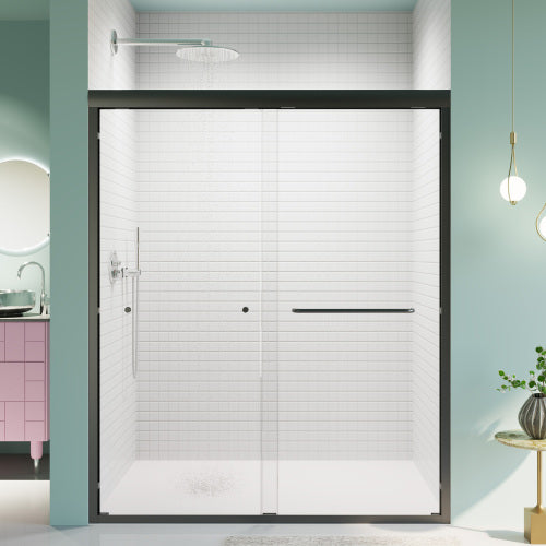 56"-60"W*72" H Semi-Frameless Double Sliding Shower Door, Bypass Shower Door, 1/4" (6mm) Thick SGCC Tempered Glass Door, Matte Black