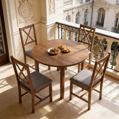 Set of 4 Dining Chairs Gray Linen Fabric X-Back Rubberwood Frame