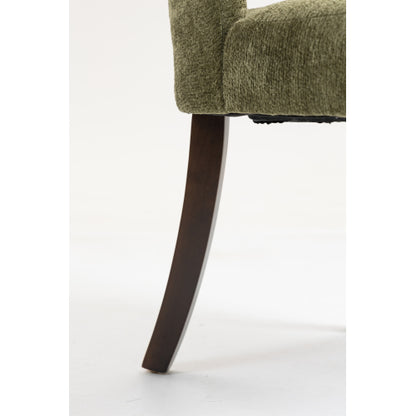 Set of 2 Green Tufted Chenille Dining Chairs, Curved Rubberwood Legs 300lbs Capacity Space Saving Design