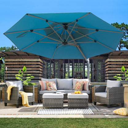 Round Cantilever Umbrella with Center Pole, Lake Blue (Base Not Included)