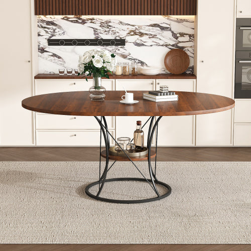 Expandable Round Dining Table with Storage Shelf