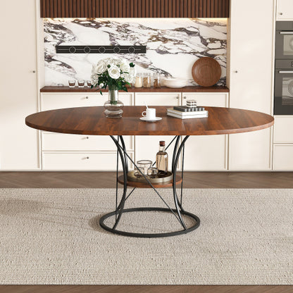 Expandable Round Dining Table with Storage Shelf