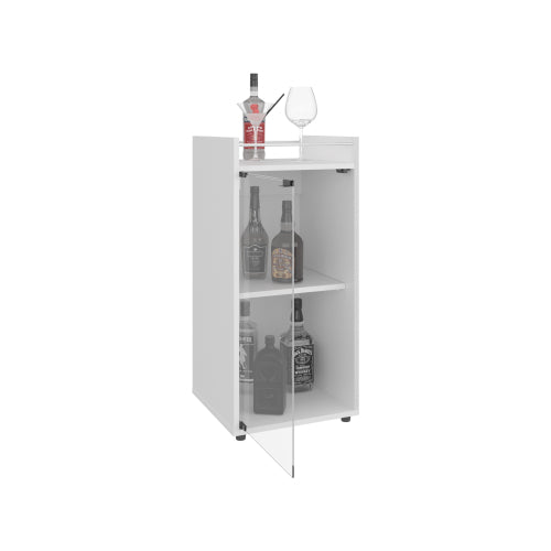 Minibar Cabinet Two Doors, Open Shelf And Compact Design, Modern Bar Storage, White