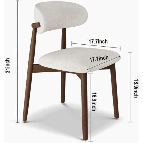 Solid Ash Wood Dining Chairs with Upholstered Seats, Set of 2, Walnut