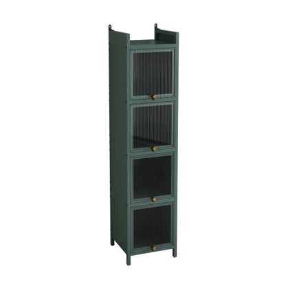 Dark Green Modern 5-Tier Storage Cabinet Iron Frame Fluted Glass Door Sideboard For Entryway Bathroom