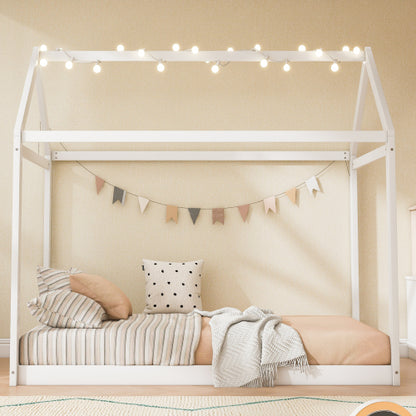 Twin Size Wooden House Bed, White