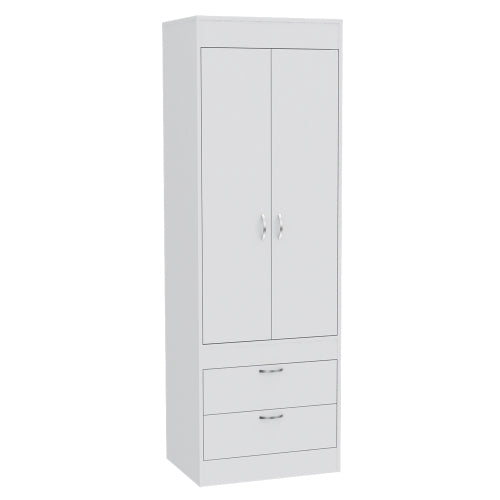 Armoire, Rod, Double Door, Two Drawers, Metal Handles White