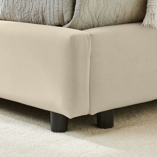 Full Size Upholstered Tufted Bed Frame, Sofa Bed Frame with Comfortable Backrest and Armrests, Full Size Bed for Bedroom, Living Room,Velvet-Beige(81inch *60inch *29.5inch )