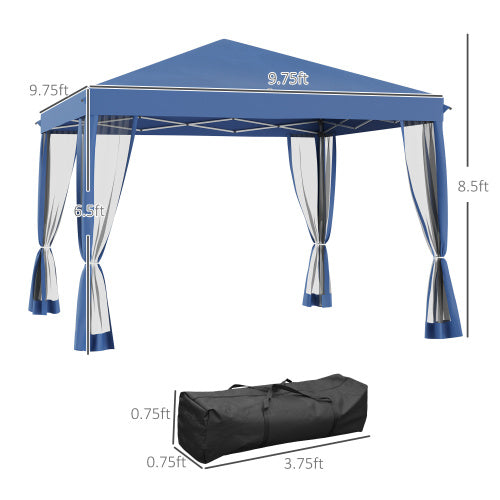 Outsunny 10' x 10' Pop Up Canopy Tent with Netting, Instant Gazebo, Ez up Screen House Room with Carry Bag, Height Adjustable, for Outdoor, Garden, Patio, Blue