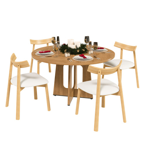 47 Inch Round Farmhouse Dining Table, Oak Finish