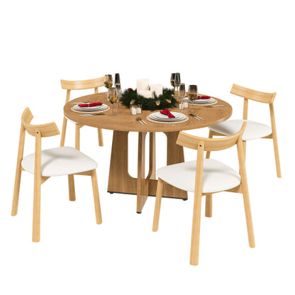 47 Inch Round Farmhouse Dining Table, Oak Finish