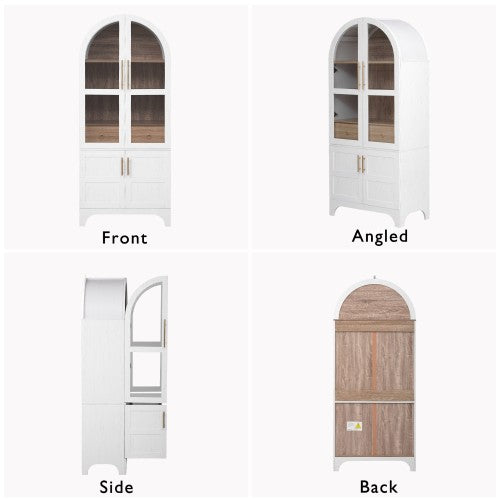 71inch  Arched Kitchen Pantry Cabinet with Glass Doors White