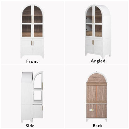 71inch  Arched Kitchen Pantry Cabinet with Glass Doors White