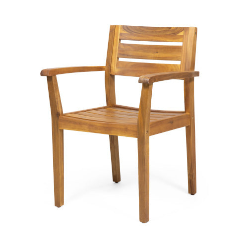 Dining Chairs Set of 2, Acacia Wood Patio Armchairs for Backyard, Poolside and Garden, Teak