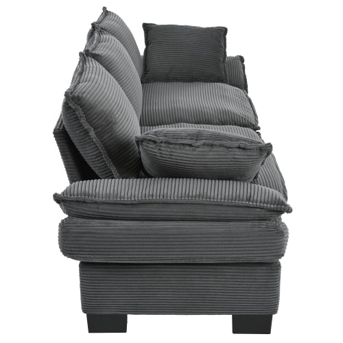 85.4 inch  U-Shape Modern Curved Corduroy Sofa with 2 Decor Throw Pillows