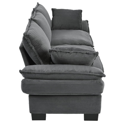 85.4 inch  U-Shape Modern Curved Corduroy Sofa with 2 Decor Throw Pillows