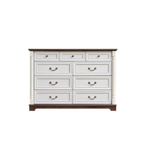 9 Drawer Dresser Chest for Bedroom with Wooden Base and Riser Trim, Wooden Rustic Rustic Chest of Drawers, Storage Dresser for Bedroom, Living Room