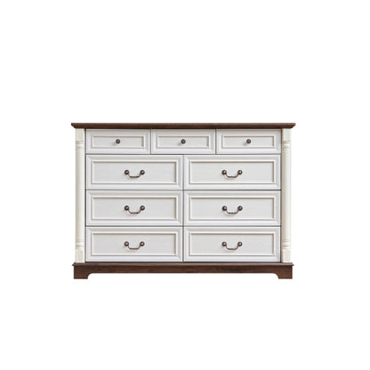 9 Drawer Dresser Chest for Bedroom with Wooden Base and Riser Trim, Wooden Rustic Rustic Chest of Drawers, Storage Dresser for Bedroom, Living Room