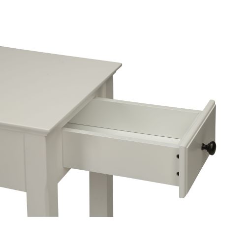 White Accent Table Drawer Shelf Storage Tapered Leg Bronze Handle Unit