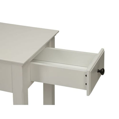 White Accent Table Drawer Shelf Storage Tapered Leg Bronze Handle Unit