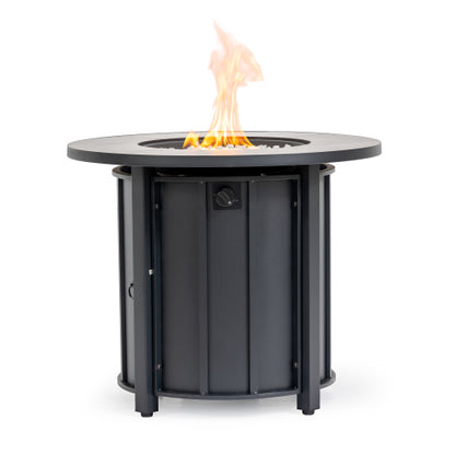 30" Propane Gas Fire Pit Table, 50000 BTU Round Steel Fire Pit with Wood Grain Ceramic Tabletop for Outside Patio Deck Garden Backyard- Black