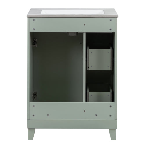 24-Inch Bathroom Vanity Cabinet with Ceramic Sink, 2 Drawers, 1 Door