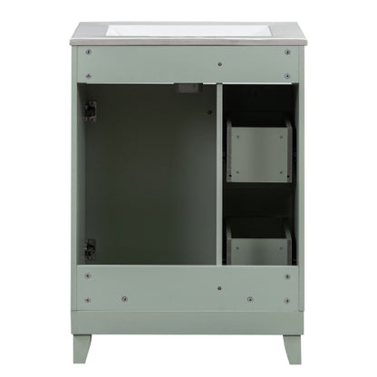 24-Inch Bathroom Vanity Cabinet with Ceramic Sink, 2 Drawers, 1 Door
