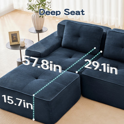 82 inch  Blue Corduroy L-Shape Modular Sectional Sofa, No Assembly Required