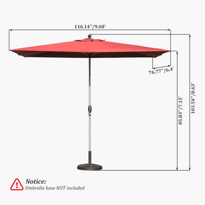 Rectangle Patio Umbrella with Crank Lift and Tilt Function, Brick Red (Base not included)