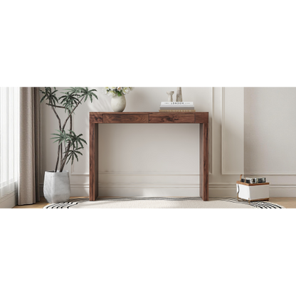 Elegant natural walnut wood grain bar table -50 inches long, a practical choice for modern home decor. Walnut wood grain texture veneer, equipped with double drawers, can be used as both a bar counter