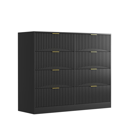 Modern 8 Drawers Dresser Chests for Bedroom,47.2" Wide Wood Chest of Drawers with Gold Metal Handle,Drawer Organizer for Bedroom,Living Room,Hallway and Entryway,Black