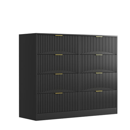Modern 8 Drawers Dresser Chests for Bedroom,47.2" Wide Wood Chest of Drawers with Gold Metal Handle,Drawer Organizer for Bedroom,Living Room,Hallway and Entryway,Black
