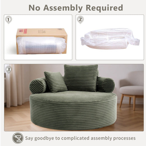 Green Round Memory-Foam Sofa-Bed,Cloud Couch with 3 Pillows