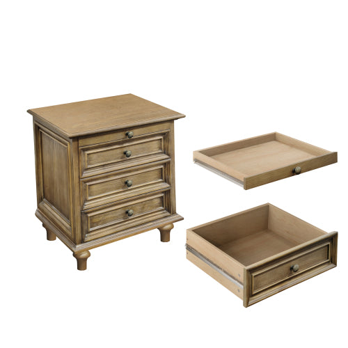 Farmhouse Nightstands with 4 Drawer,Wood Storage End Table with Hidden Pull-Out Shelf, Large Side Table with 4 Solid Wood Feet and Metal Handle,Easy Assembly,Light Brown