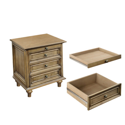 Farmhouse Nightstands with 4 Drawer,Wood Storage End Table with Hidden Pull-Out Shelf, Large Side Table with 4 Solid Wood Feet and Metal Handle,Easy Assembly,Light Brown