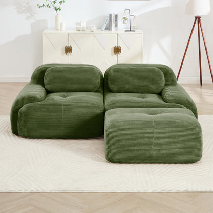82-Inch Olive Green Corduroy L-Shaped Modular Sectional Sofa Curved Armrest