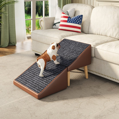 Brown 3-in-1 Foldable Pet Ottoman Dog Ramp, Anti-Slip Pet Stairs with Hidden Storage for Dogs & Cats