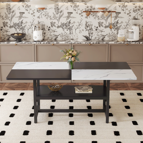 71-Inch Modern Two-Tone Dining Table with Storage Shelf for 6-8