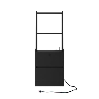 Black 2 Pack Smart Nightstand, Voice Control Night Light & Charging Station with Lockable Cabinet