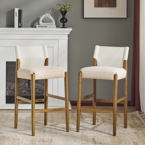 28.5inch , Modern Solid Wood Bar Stool with Polyester Cushion - Minimalist Kitchen Island Stool for Breakfast Nook & Home Bar (Neutral Tone Design), Set of 2
