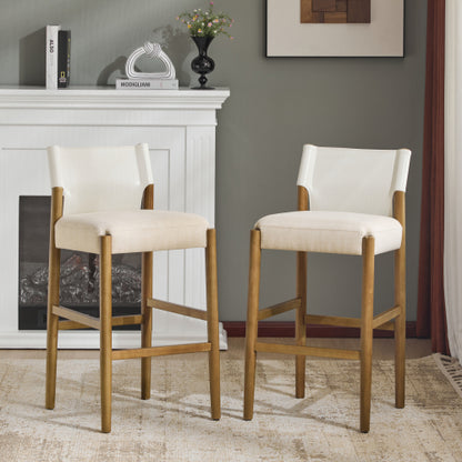 28.5inch , Modern Solid Wood Bar Stool with Polyester Cushion - Minimalist Kitchen Island Stool for Breakfast Nook & Home Bar (Neutral Tone Design), Set of 2