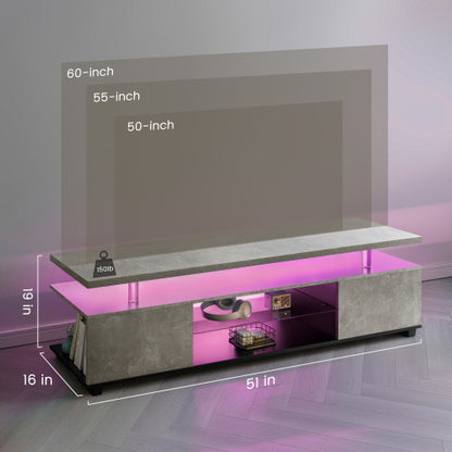 Gray and Black 55 inch LED TV Stand with Storage Cabinet