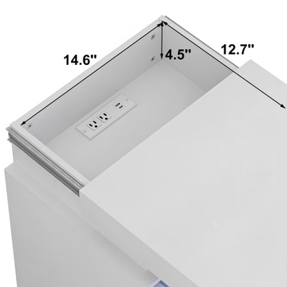 2 Pack White Nightstand, Sliding Top Charging Station & RGB LED Wave Panel Drawers