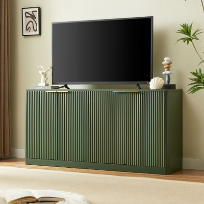59 Inch Green Wavy Curved Sideboard 4-Door Large Load-Bearing MDF Storage Cabinet Multi-Purpose Household Console Cabinet