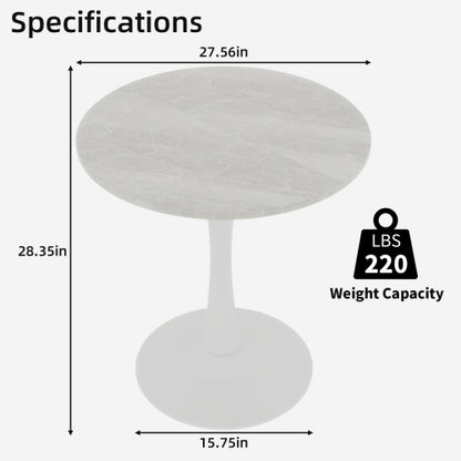 27.6inch  Round Marble Vein Coffee Table, White Base