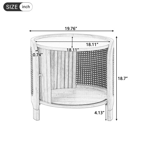 Round Rotating Coffee Table Rattan Hidden Storage MDF Modern Living Room Table