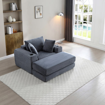 Grey Boneless 3-in-1 Corduroy Chaise Lounge Sofa Bed, 52.4 inch
