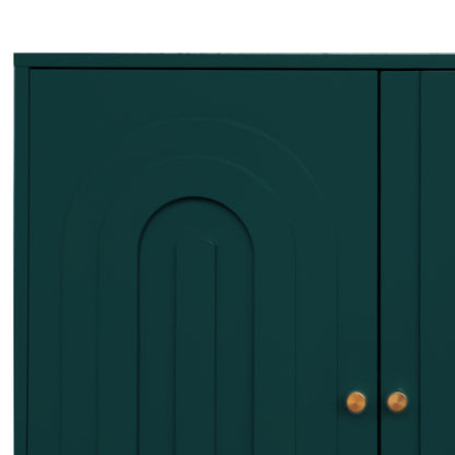 Modern Green Lacquered 4 Door Sideboard Buffet Cabinet Gold Metal Legs Adjustable Shelves