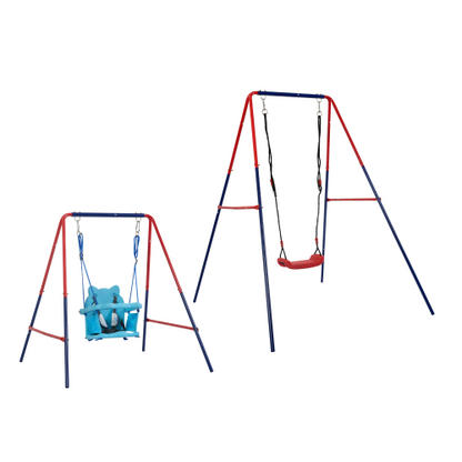 XNS067B green and blue interesting 2 in 1 baby swing mental plastic safe swing set 110lbs for outdoor playground for age 3+